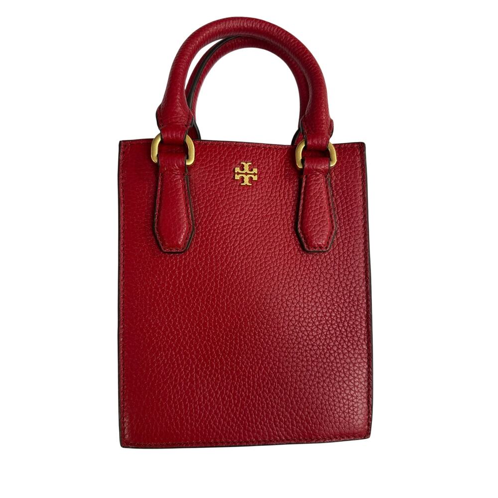 Tory Burch Blake Red Pebbled Leather Mini Shopper Tote Crossbody Shoulder Bag